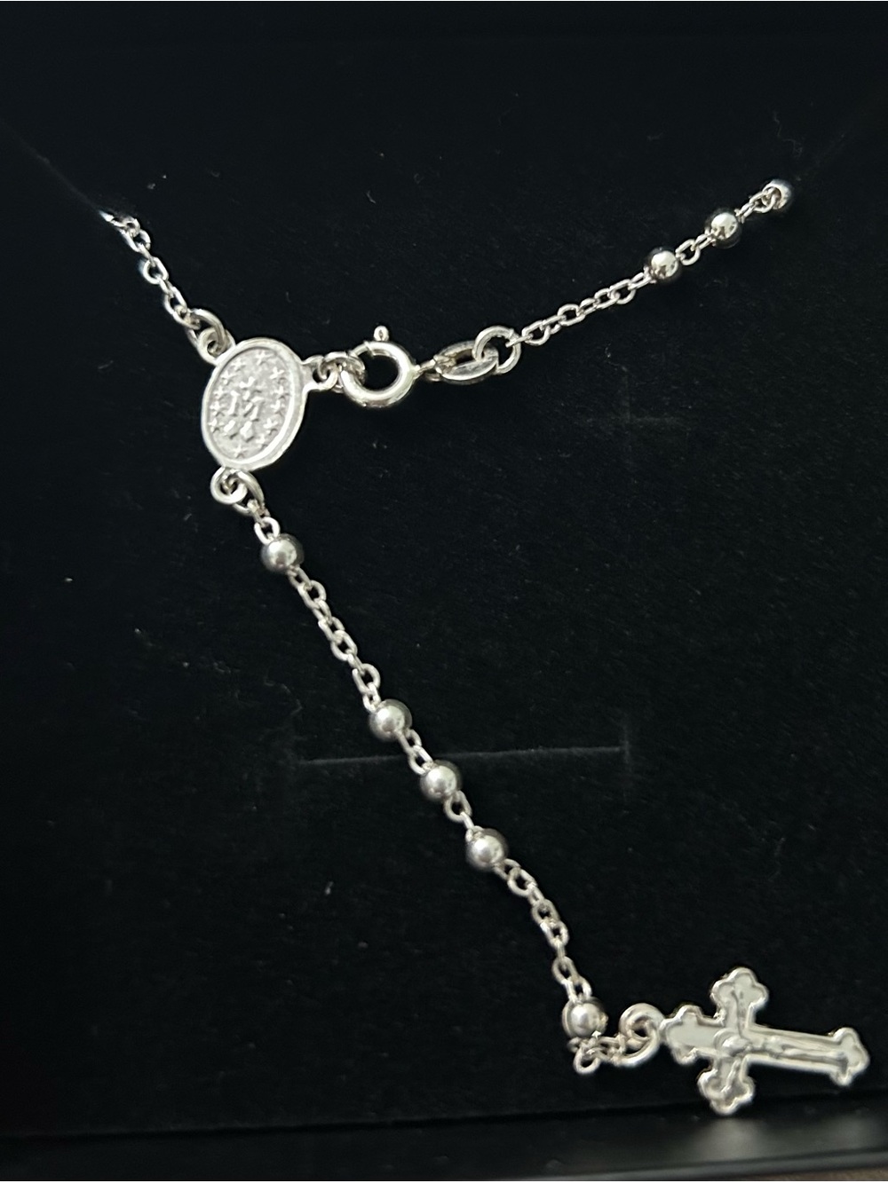 Delicate Sterling-Style Layered Rosary Necklace - Silver - Picture 3 of 3